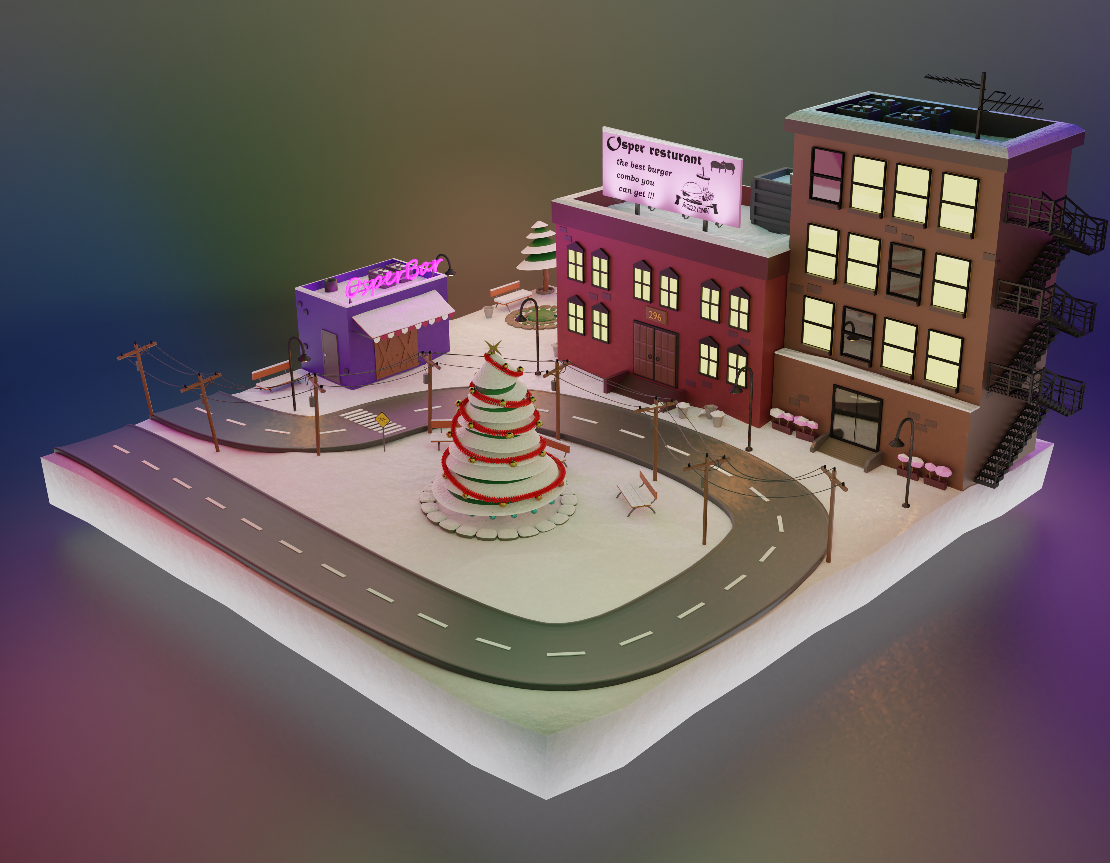 little city in Christmas evening  preview image 1